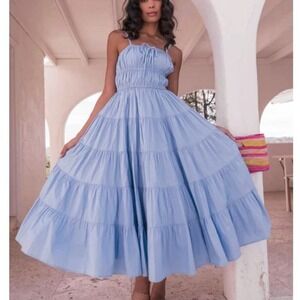 JessaKae Birdie Dress‎ Womens Large Blue Tiered Maxi Cottagecore Romantic Resort